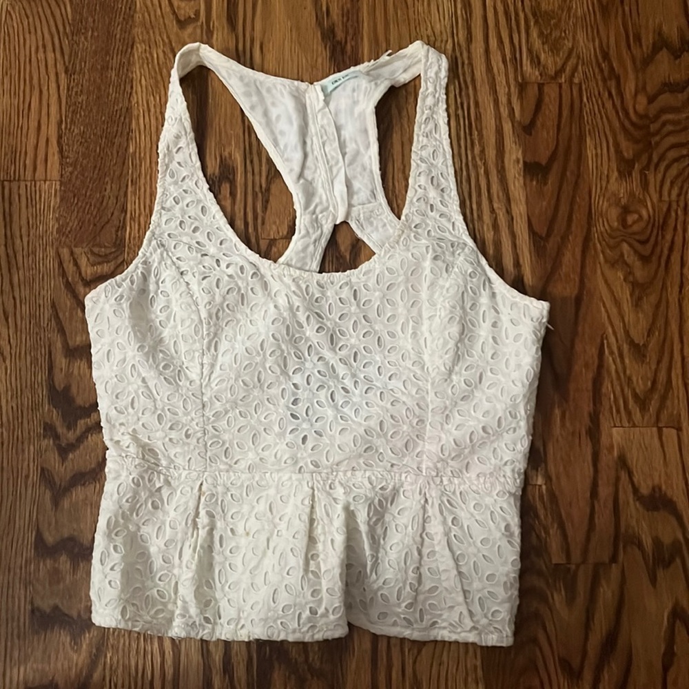 Women’s Kimchi Blue white peplum open back button up tank top shirt